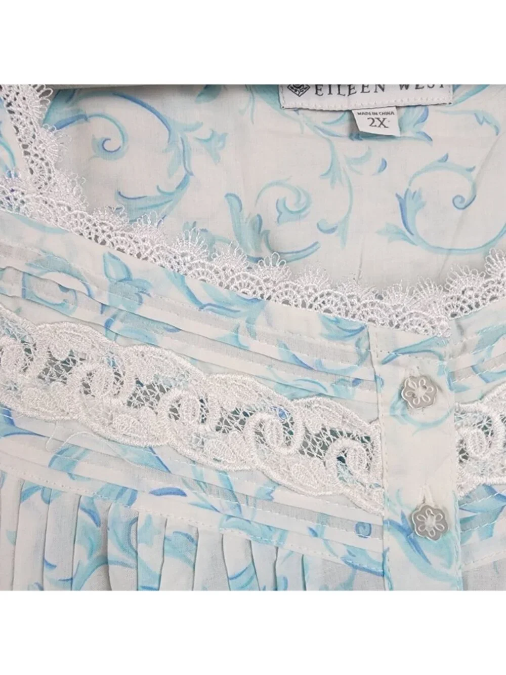 Eileen West Aqua Scroll Short Cotton Robe plus size 2X cottagecore loungewear